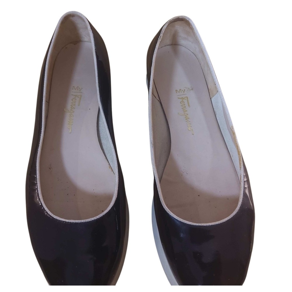 Ferragamo Salvatore Ferragamo Black Patent Platform Ballet Flats Womens 10 B - Picture 14 of 16